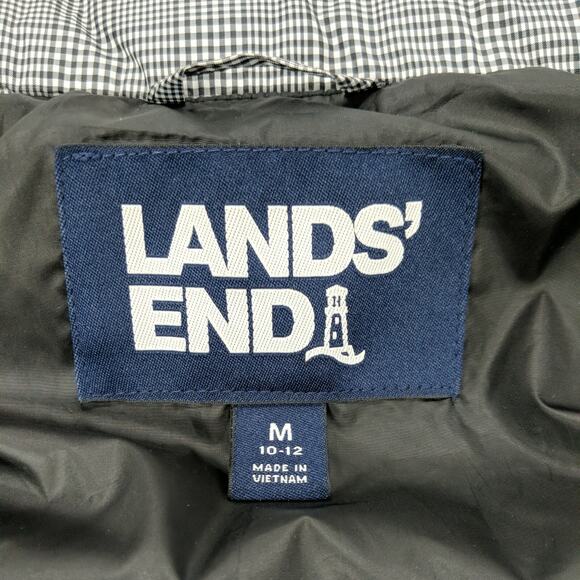 Lands End Goose Down Puffer Vest Womens M 10-12 Black White Check Satin Quilted - Picture 3 of 14